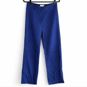 Sézane Jude Cropped Pants Indigo Linen Cotton Tailored Preppy Cuffed FR 36 US 4